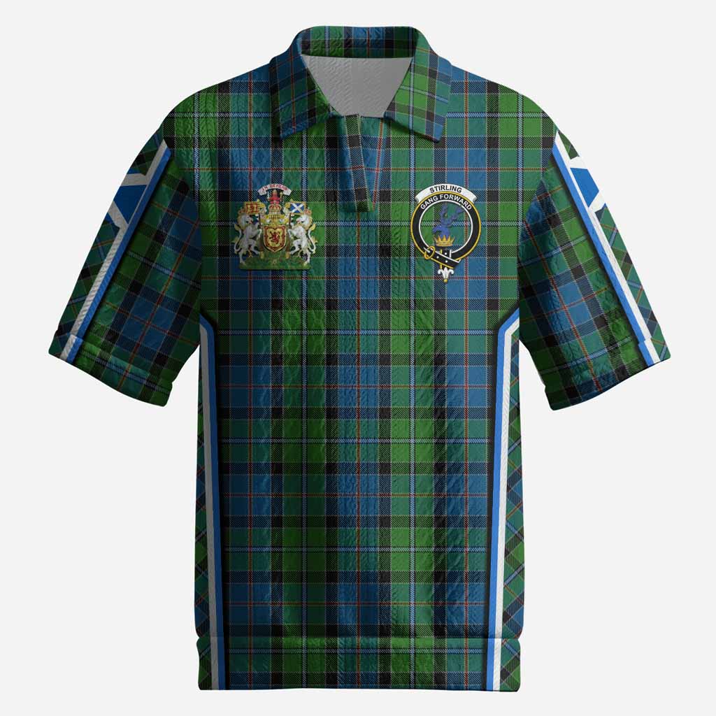 Stirling Tartan Crest Men’s Polo Sweater Top Scotland Coat of Arm Flag Style