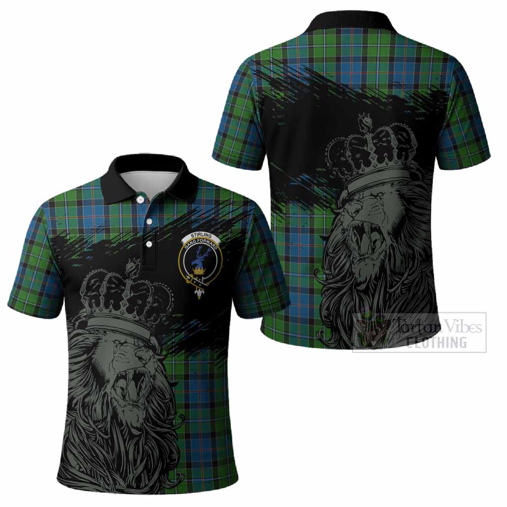Stirling Tartan Crest Polo Shirt Crowned Lion Heritage Style