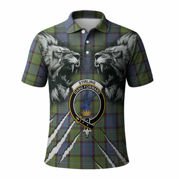 Stirling Tartan Crest Polo Shirt Ferocious Lion Style