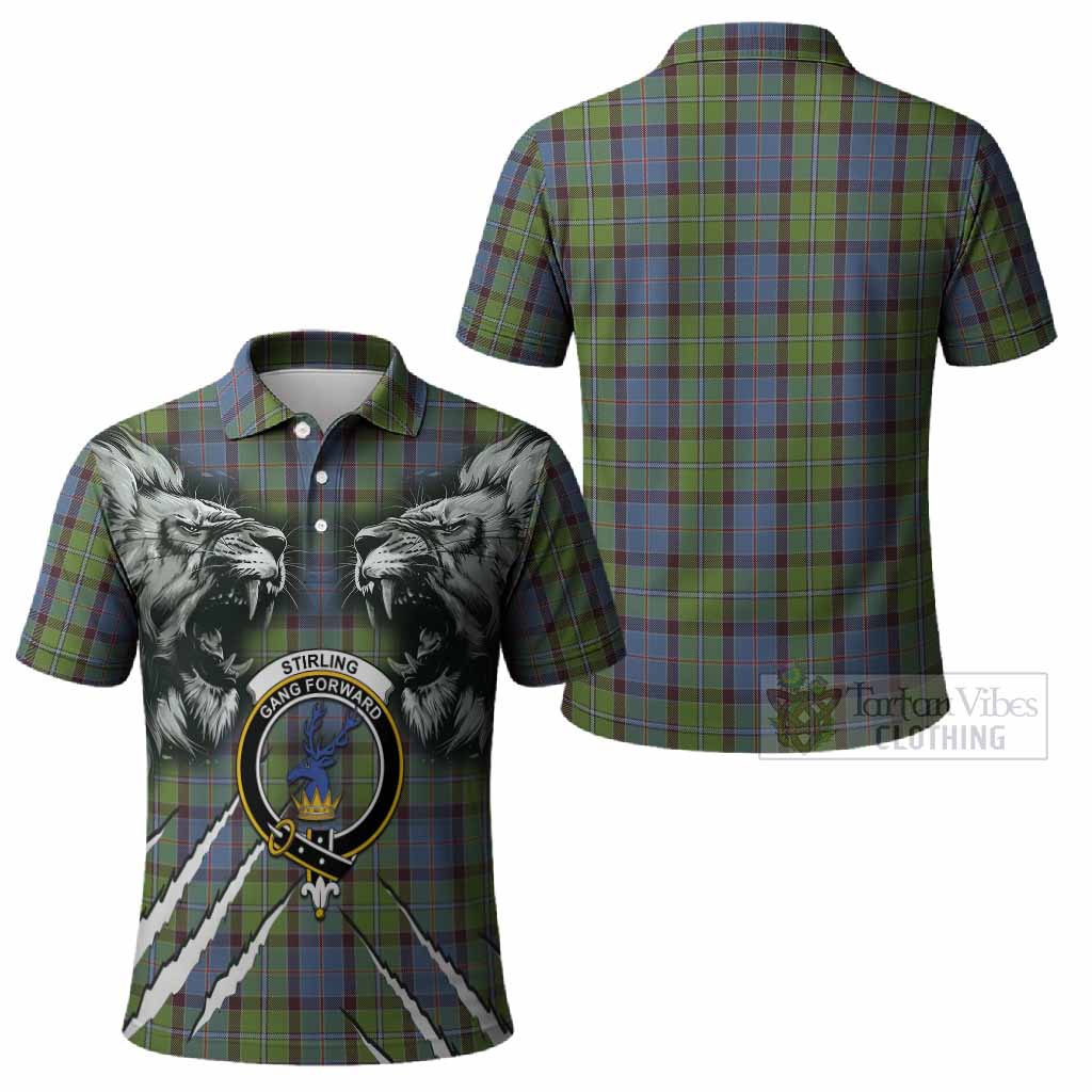 Stirling Tartan Crest Polo Shirt Ferocious Lion Style