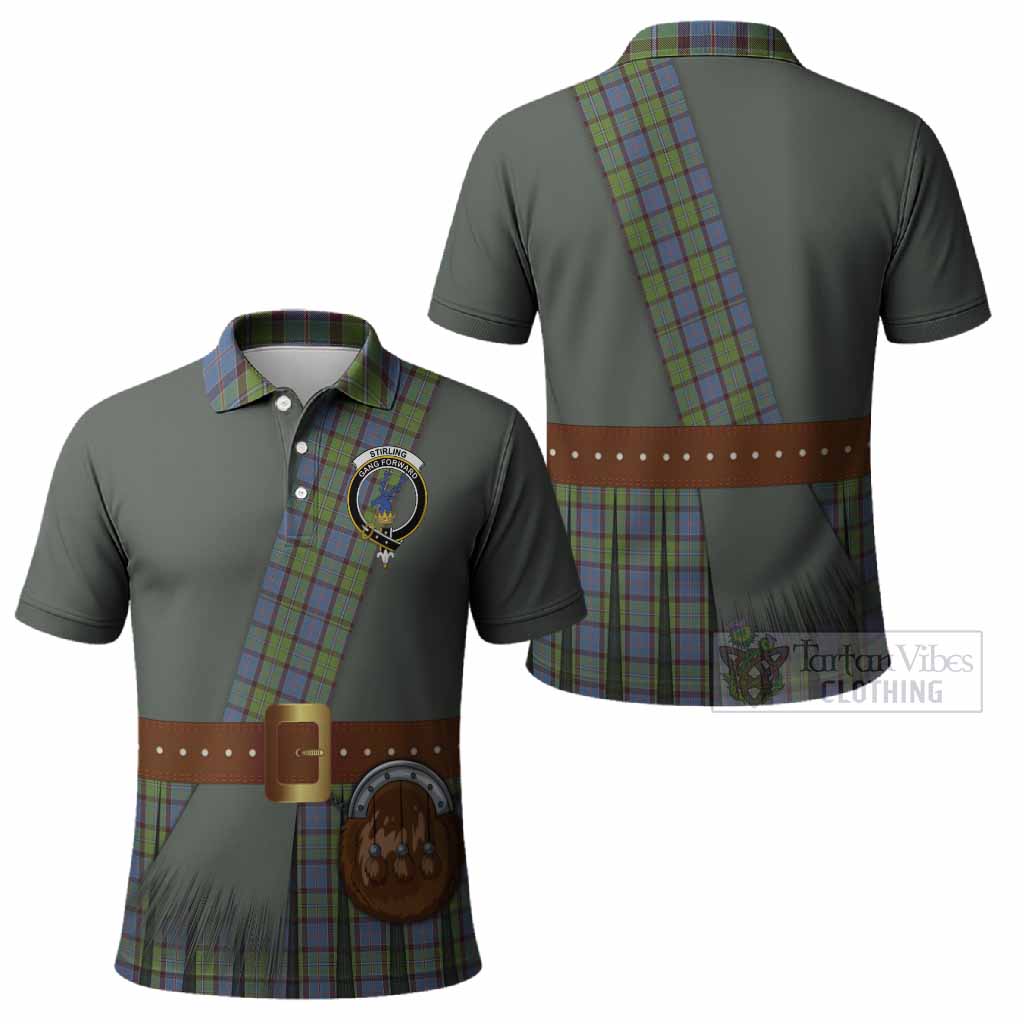 Stirling Tartan Crest Polo Shirt Kilt Costume Style