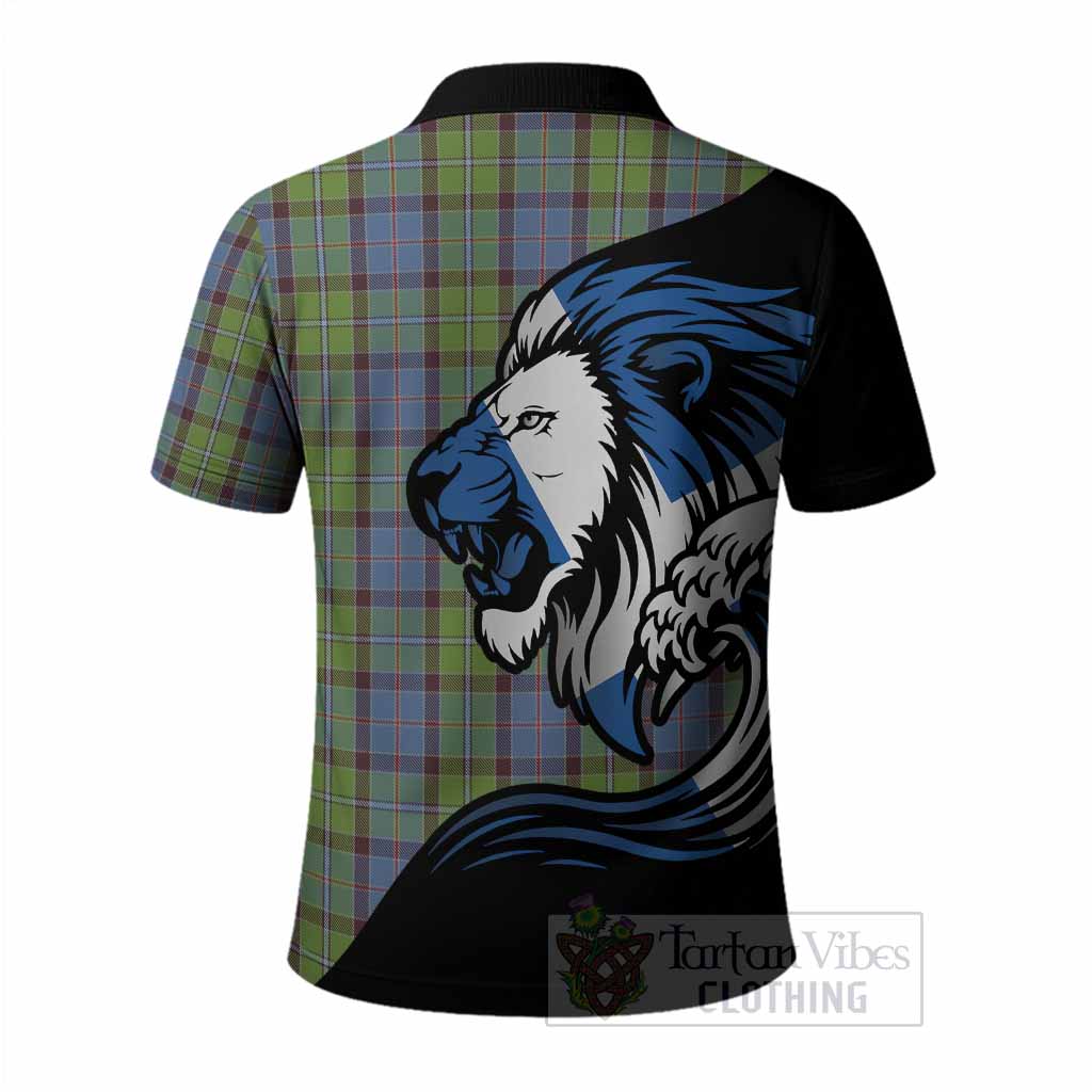Stirling Tartan Crest Polo Shirt Scottish Golden Lions Wave Flow