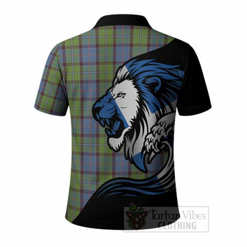 Stirling Tartan Crest Polo Shirt Scottish Golden Lions Wave Flow