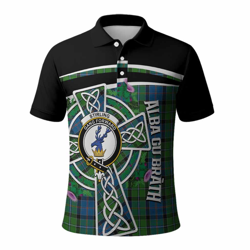 Stirling Tartan Crest Polo Shirt Scottish Thistle Celtic Cross Alba Gu Brath