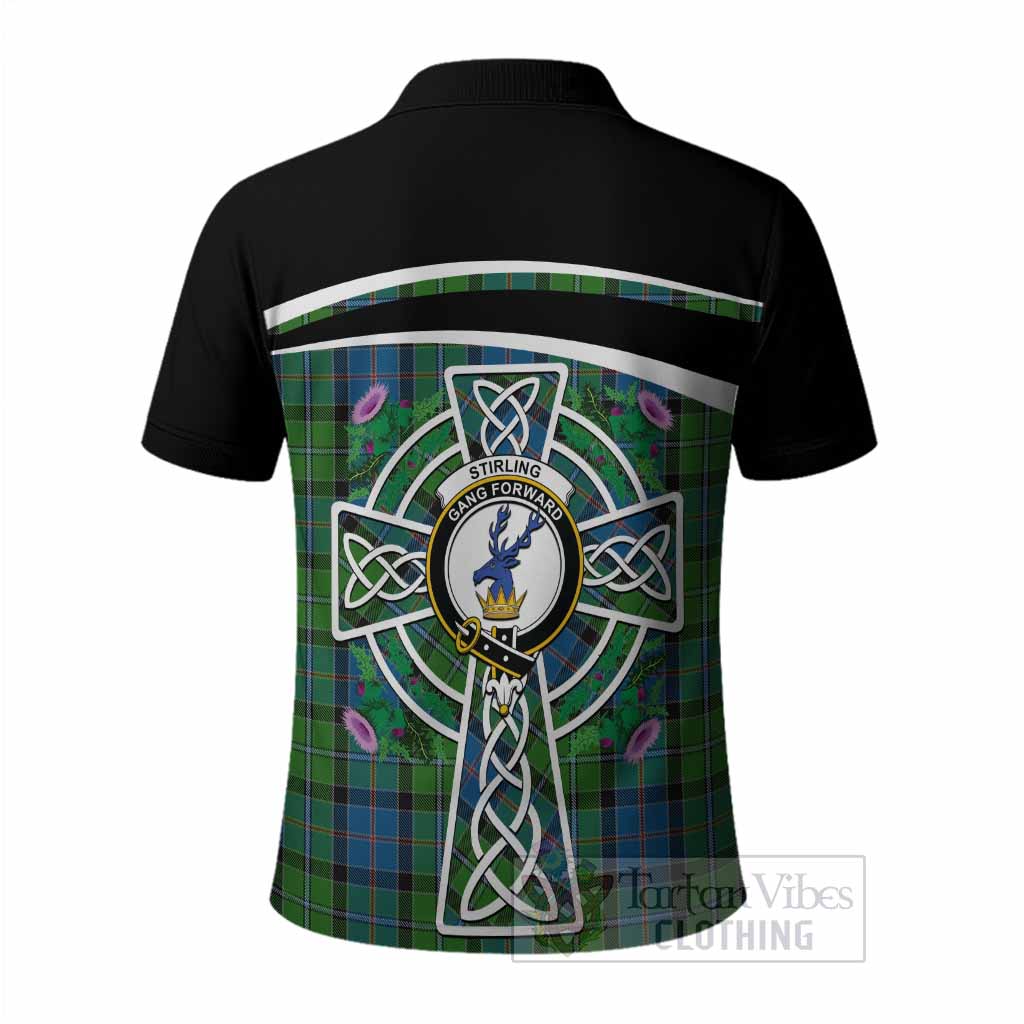 Stirling Tartan Crest Polo Shirt Scottish Thistle Celtic Cross Alba Gu Brath