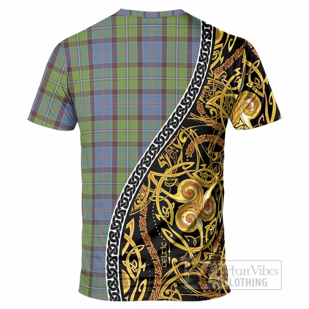 Stirling Tartan Crest T-Shirt Celtic Knot and Triple Trickle Spiral Symbols