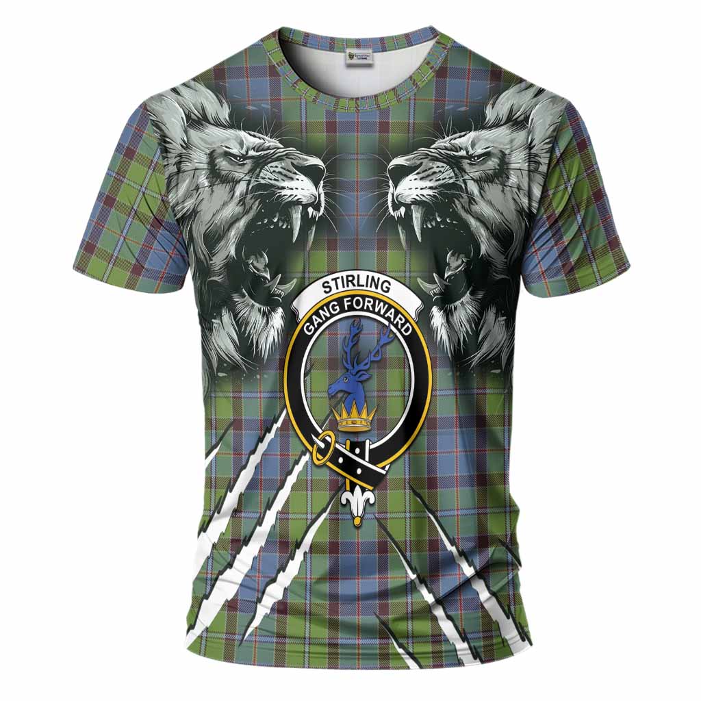 Stirling Tartan Crest T-Shirt Ferocious Lion Style