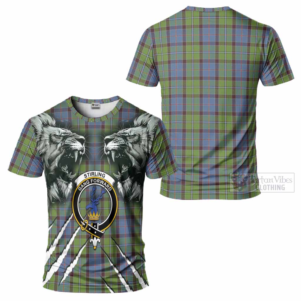 Stirling Tartan Crest T-Shirt Ferocious Lion Style