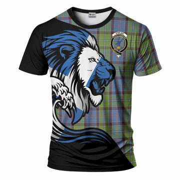 Stirling Tartan Crest T-Shirt Scottish Golden Lions Wave Flow