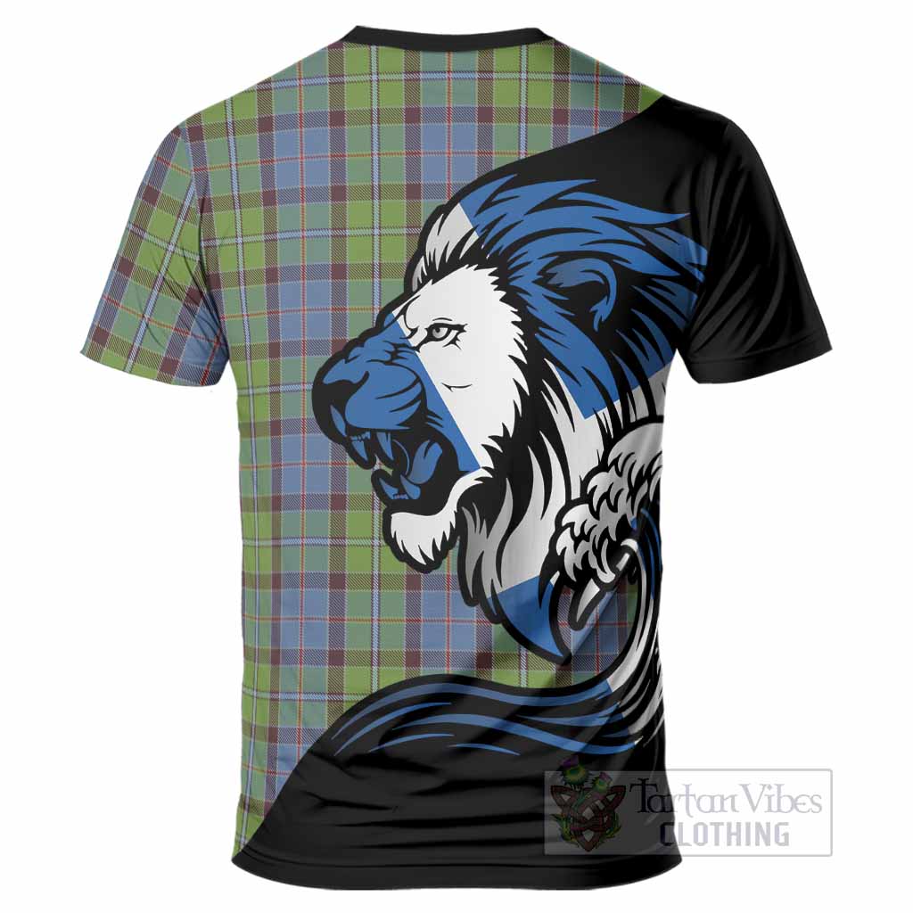 Stirling Tartan Crest T-Shirt Scottish Golden Lions Wave Flow