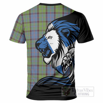 Stirling Tartan Crest T-Shirt Scottish Golden Lions Wave Flow