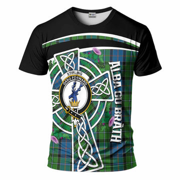 Stirling Tartan Crest T-Shirt Scottish Thistle Celtic Cross Alba Gu Brath