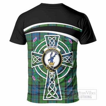 Stirling Tartan Crest T-Shirt Scottish Thistle Celtic Cross Alba Gu Brath