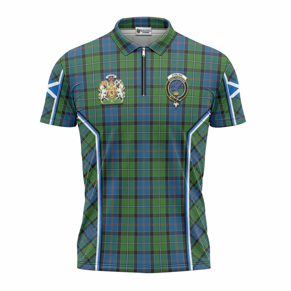 Stirling Tartan Crest Zipper Polo Shirt Scotland Coat of Arm Flag Style - Tartan Vibes Clothing