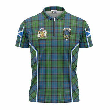 Stirling Tartan Crest Zipper Polo Shirt Scotland Coat of Arm Flag Style - Tartan Vibes Clothing