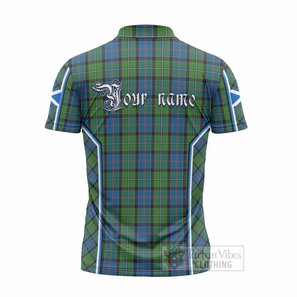 Stirling Tartan Crest Zipper Polo Shirt Scotland Coat of Arm Flag Style - Tartan Vibes Clothing