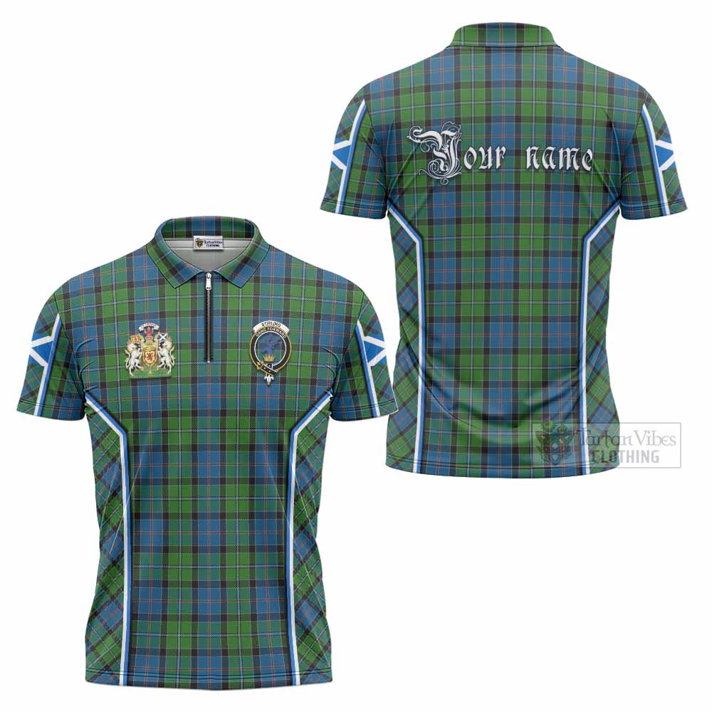 Stirling Tartan Crest Zipper Polo Shirt Scotland Coat of Arm Flag Style - Tartan Vibes Clothing