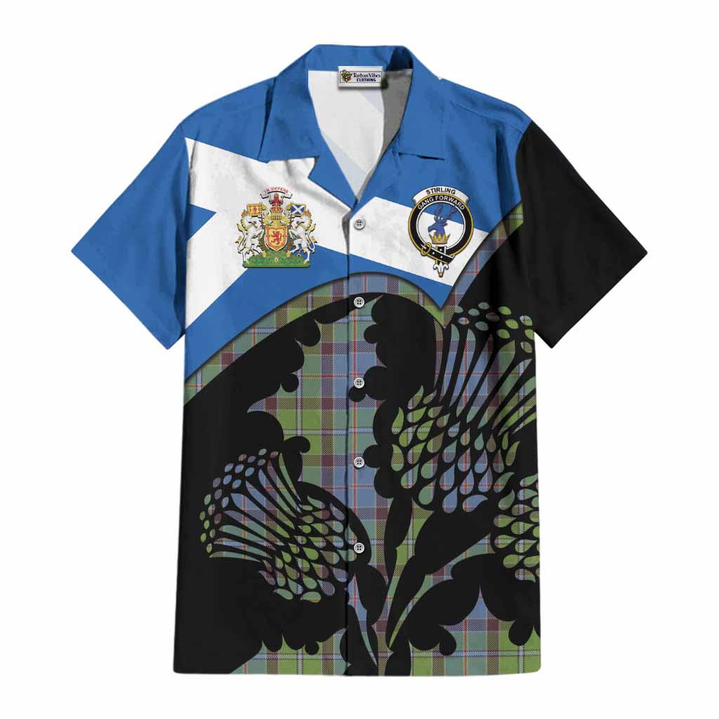 Stirling Tartan Family Crest Cotton Hawaiian Shirt Scotland Thistle Floral Flag Style