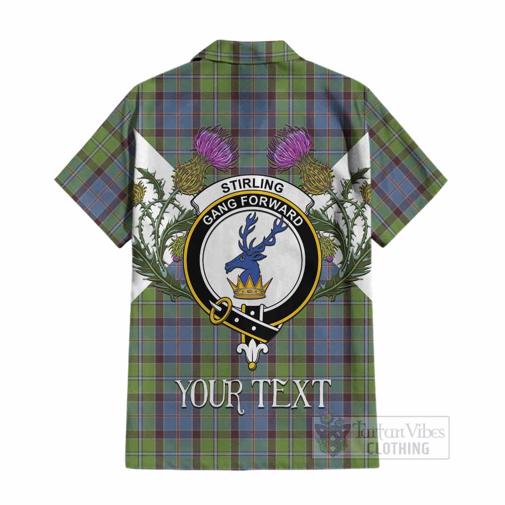 Stirling Tartan Family Crest Cotton Hawaiian Shirt Scottish Burns Night Thistle Floral