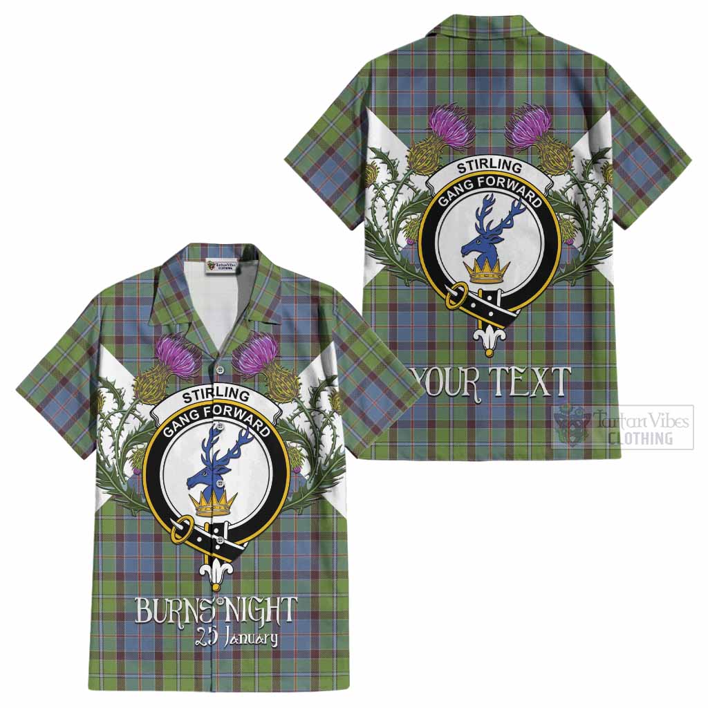 Stirling Tartan Family Crest Cotton Hawaiian Shirt Scottish Burns Night Thistle Floral