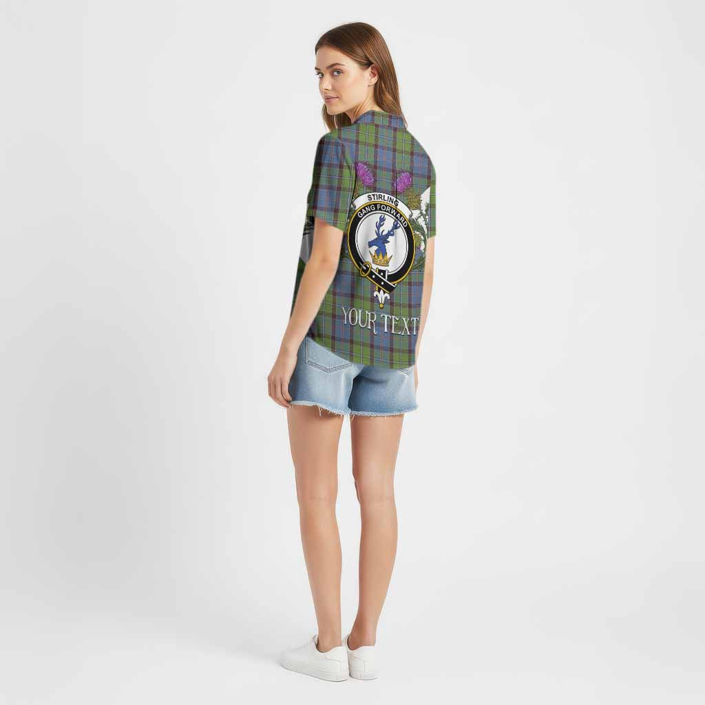 Stirling Tartan Family Crest Cotton Hawaiian Shirt Scottish Burns Night Thistle Floral