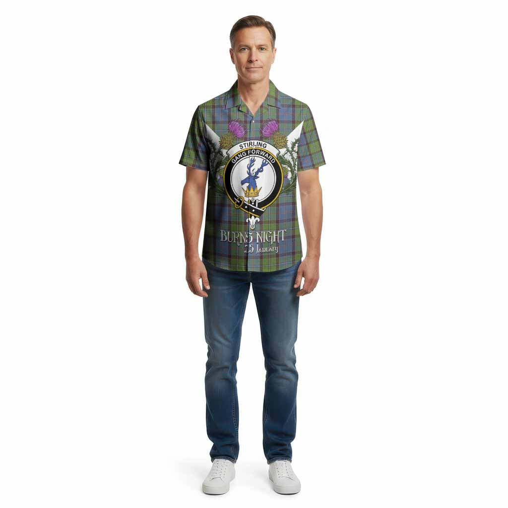 Stirling Tartan Family Crest Cotton Hawaiian Shirt Scottish Burns Night Thistle Floral