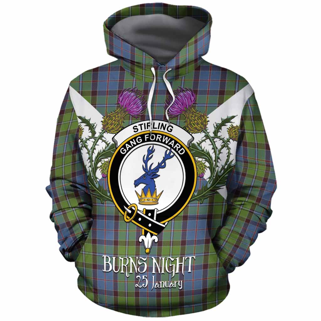 Stirling Tartan Family Crest Cotton Hoodie Scottish Burns Night Thistle Floral