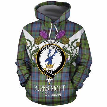 Stirling Tartan Family Crest Cotton Hoodie Scottish Burns Night Thistle Floral