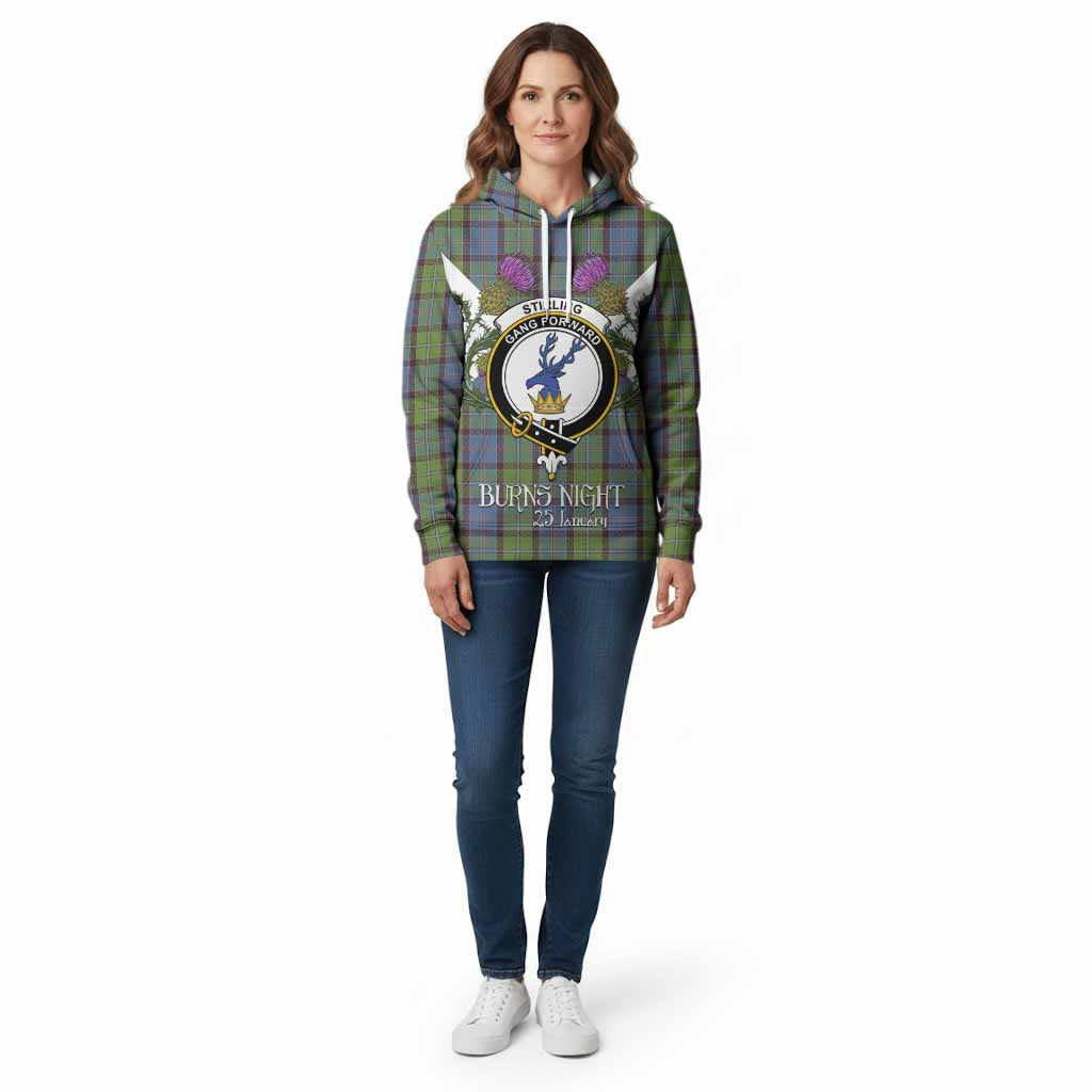Stirling Tartan Family Crest Cotton Hoodie Scottish Burns Night Thistle Floral