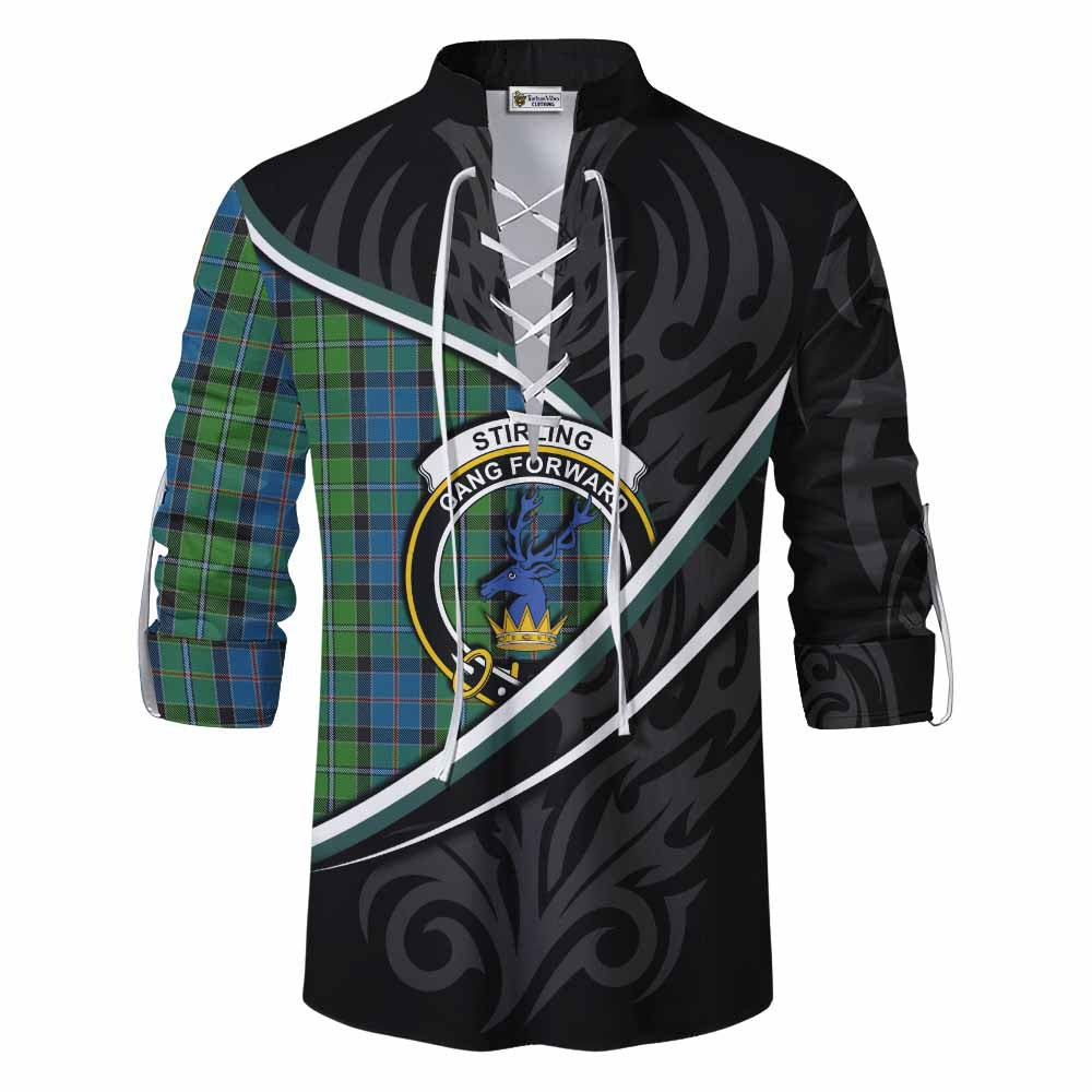 Stirling Tartan Family Crest Ghillie Kilt Shirt Celtic Scottish Thistle Floral - Tartan Vibes Clothing