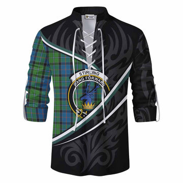 Stirling Tartan Family Crest Ghillie Kilt Shirt Celtic Scottish Thistle Floral - Tartan Vibes Clothing