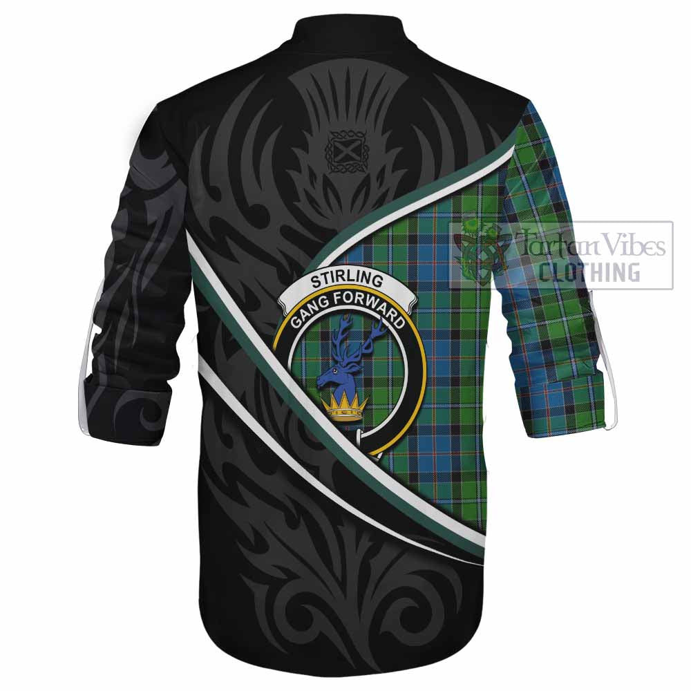 Stirling Tartan Family Crest Ghillie Kilt Shirt Celtic Scottish Thistle Floral - Tartan Vibes Clothing