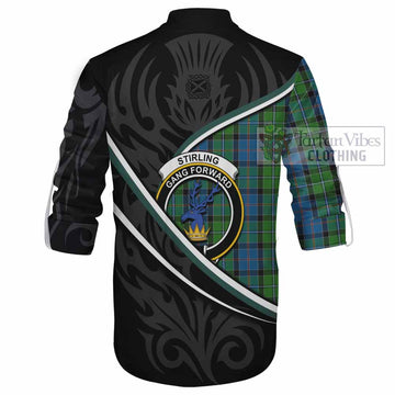 Stirling Tartan Family Crest Ghillie Kilt Shirt Celtic Scottish Thistle Floral - Tartan Vibes Clothing