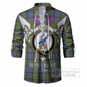 Stirling Tartan Family Crest Ghillie Shirt Scottish Burns Night Thistle Floral
