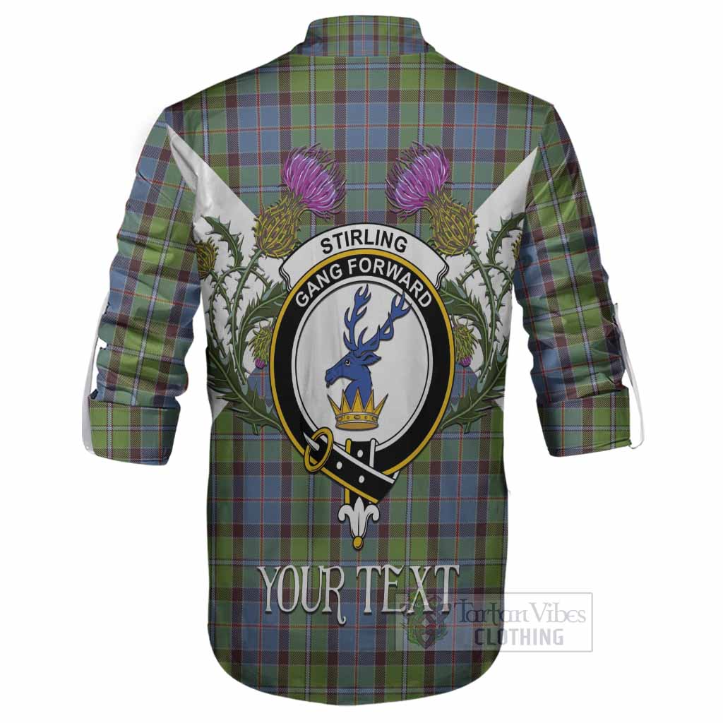 Stirling Tartan Family Crest Ghillie Shirt Scottish Burns Night Thistle Floral