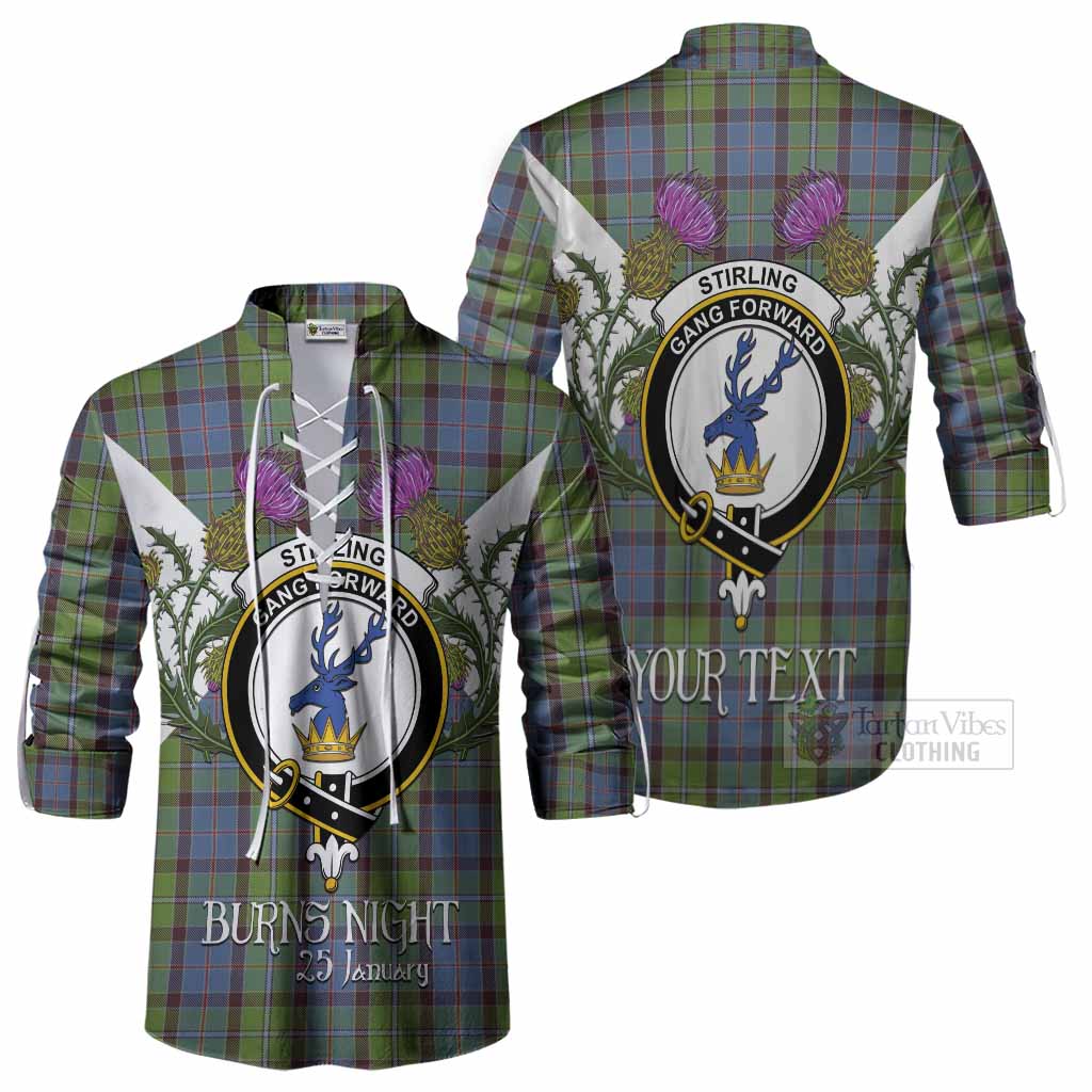 Stirling Tartan Family Crest Ghillie Shirt Scottish Burns Night Thistle Floral