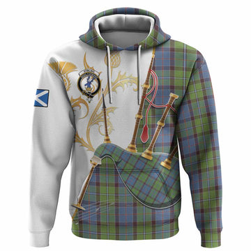 Stirling Tartan Family Crest Hoodie Bagpipes with Scottish Thistle