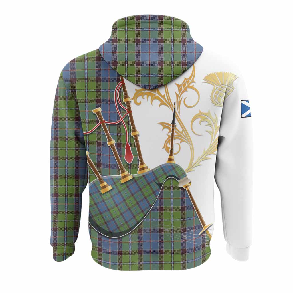Stirling Tartan Family Crest Hoodie Bagpipes with Scottish Thistle