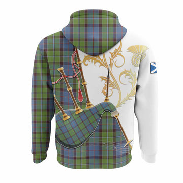 Stirling Tartan Family Crest Hoodie Bagpipes with Scottish Thistle
