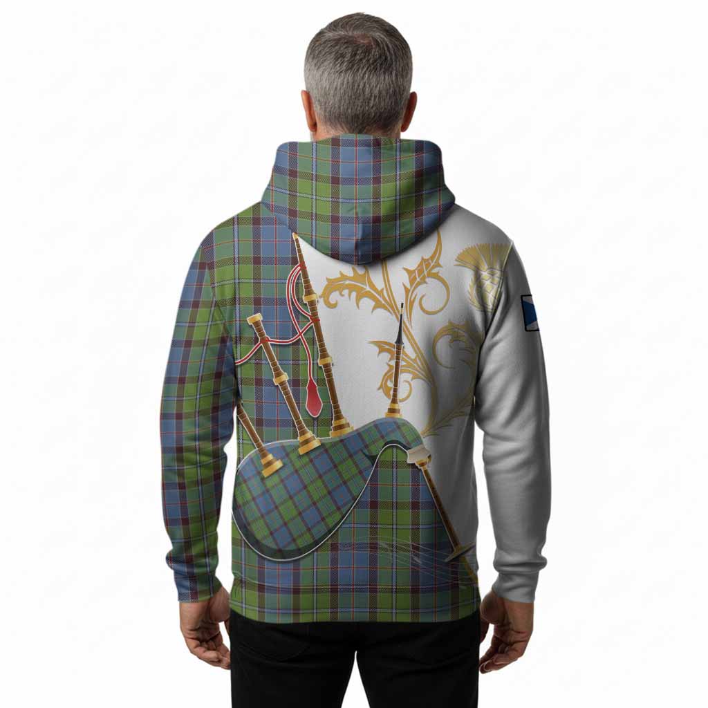 Stirling Tartan Family Crest Hoodie Bagpipes with Scottish Thistle