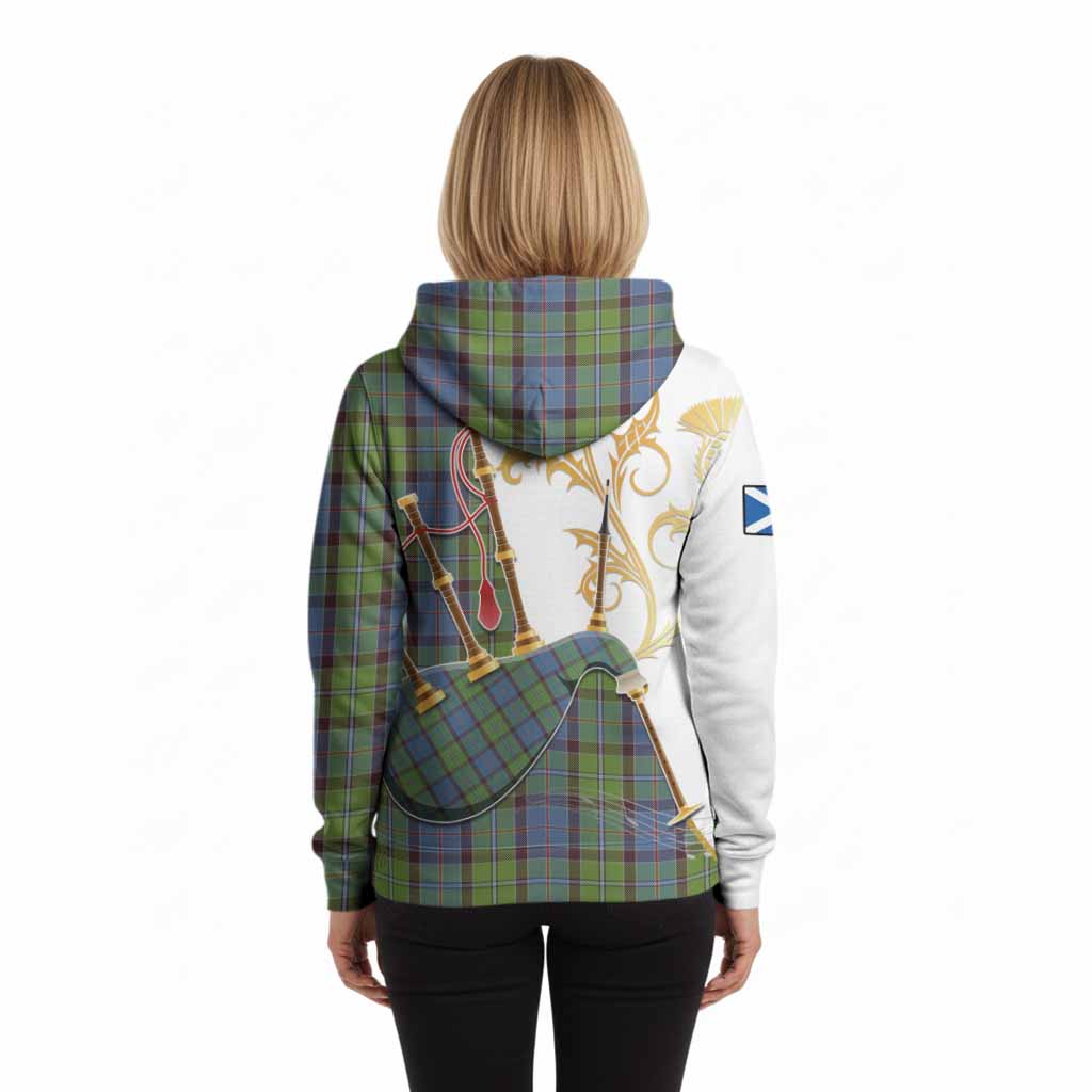 Stirling Tartan Family Crest Hoodie Bagpipes with Scottish Thistle