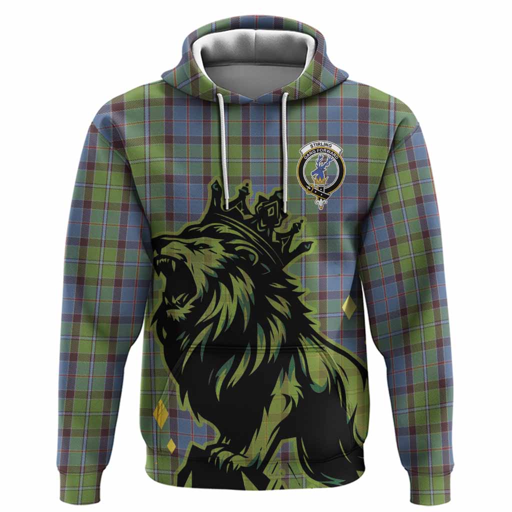 Stirling Tartan Family Crest Hoodie Crowned Lion Roaring