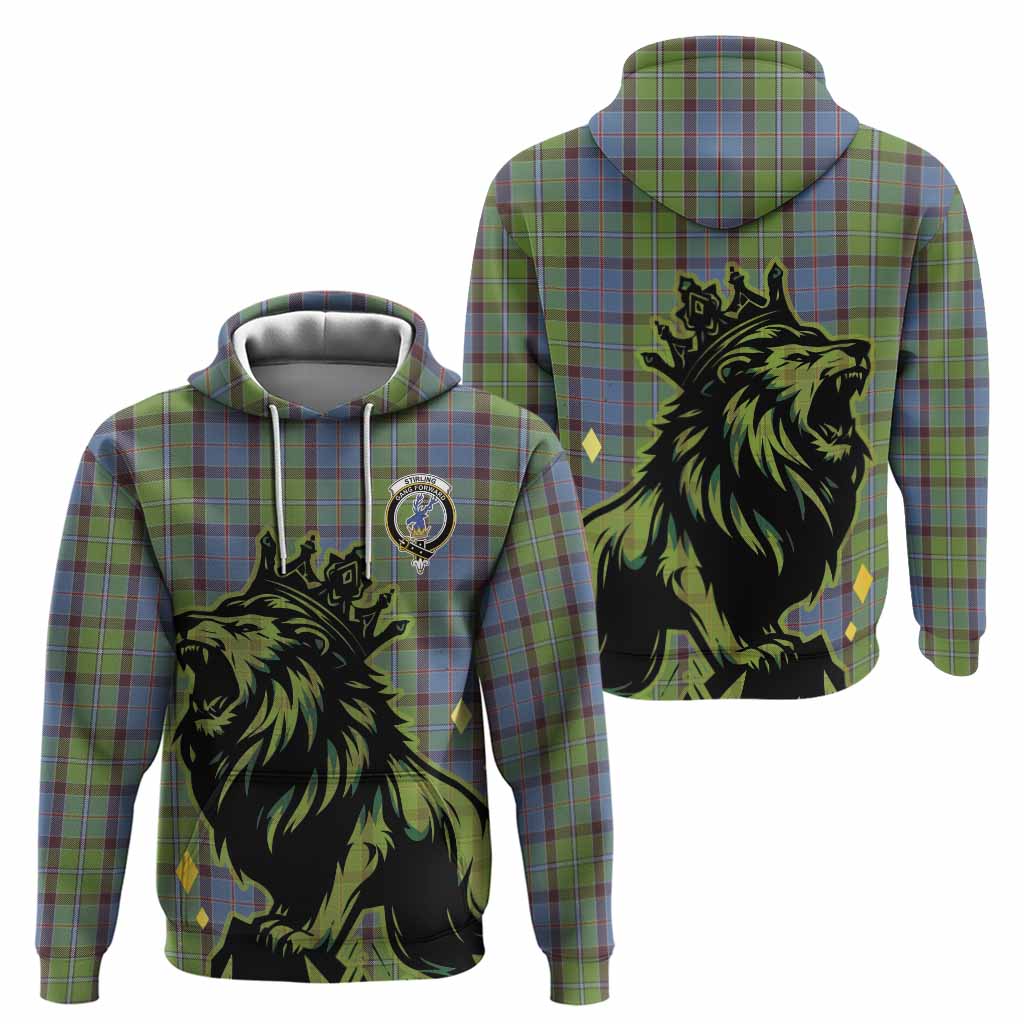 Stirling Tartan Family Crest Hoodie Crowned Lion Roaring