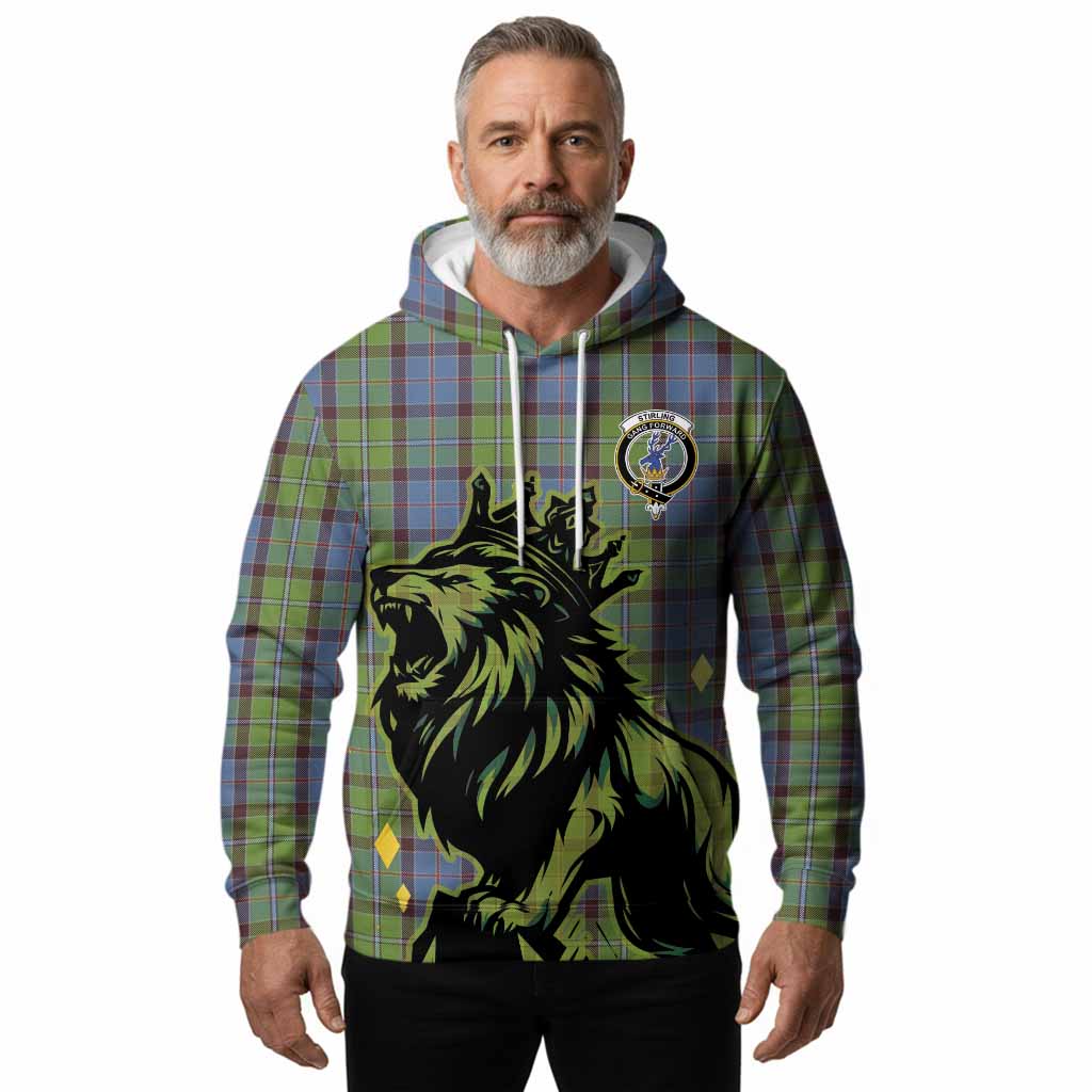 Stirling Tartan Family Crest Hoodie Crowned Lion Roaring