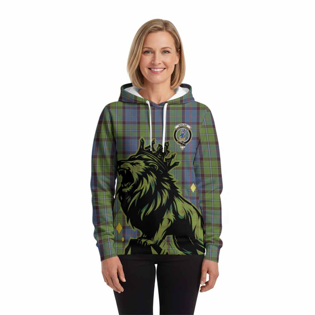 Stirling Tartan Family Crest Hoodie Crowned Lion Roaring