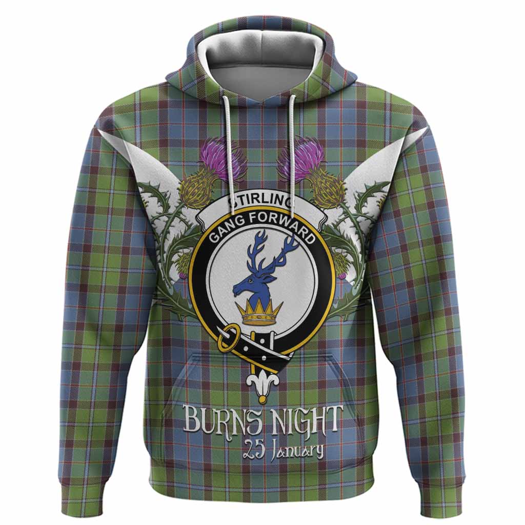 Stirling Tartan Family Crest Hoodie Scottish Burns Night Thistle Floral