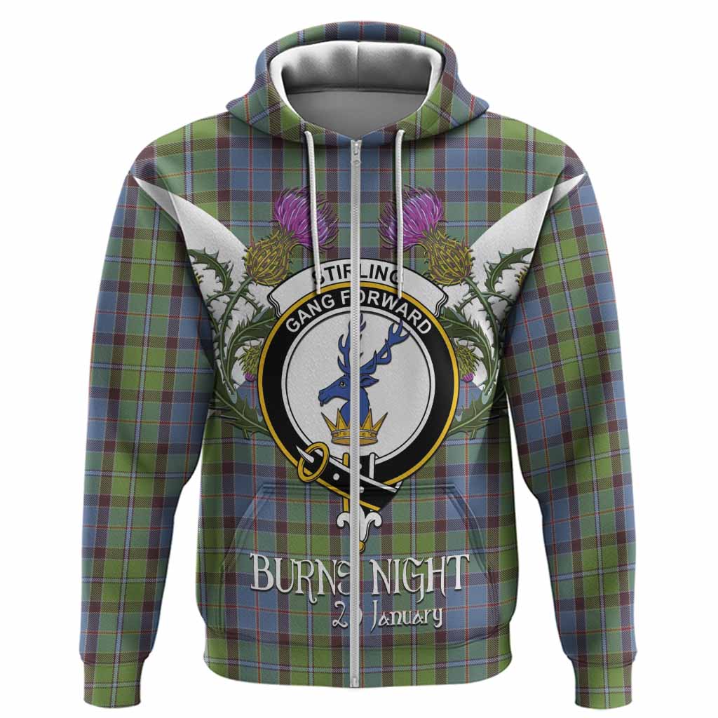 Stirling Tartan Family Crest Hoodie Scottish Burns Night Thistle Floral