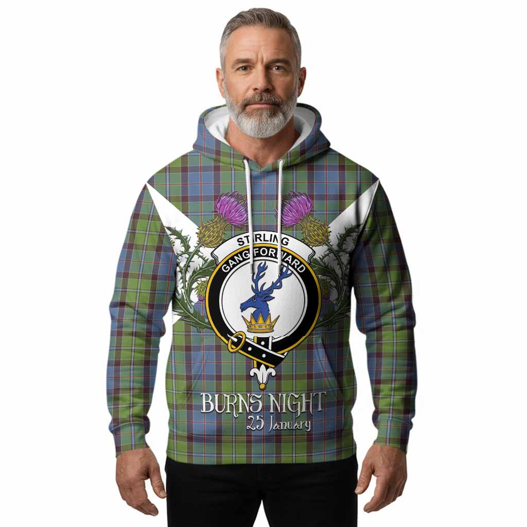Stirling Tartan Family Crest Hoodie Scottish Burns Night Thistle Floral