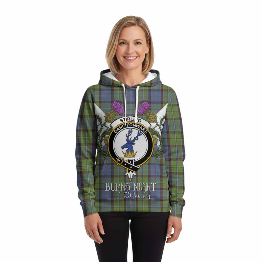 Stirling Tartan Family Crest Hoodie Scottish Burns Night Thistle Floral