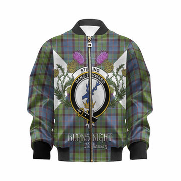 Stirling Tartan Family Crest Kid Bomber Jacket Scottish Burns Night Thistle Floral